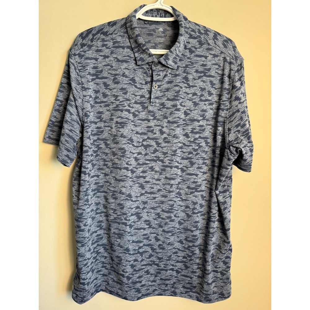 Adidas Camo Performance Polo Shirt Blue Large Gorpcore‎ Sporty Athleisure Preppy